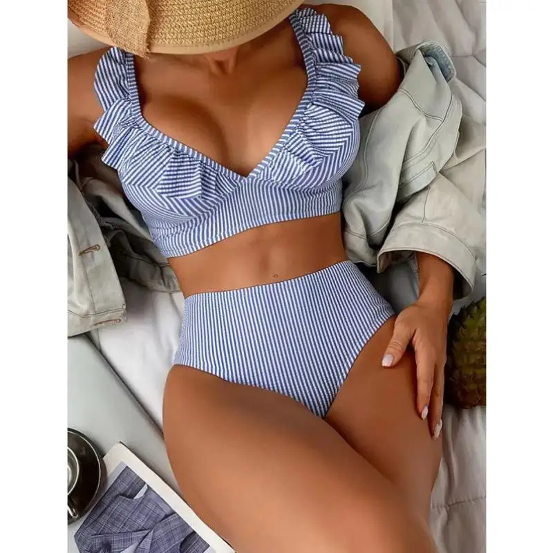 

Пляжный комплект бикини с полосатой отделкой Z 386, повседневная спортивная одежда, длина рукава 7/8, осенний сезон, без бренда, зарегистрированный товарный знак