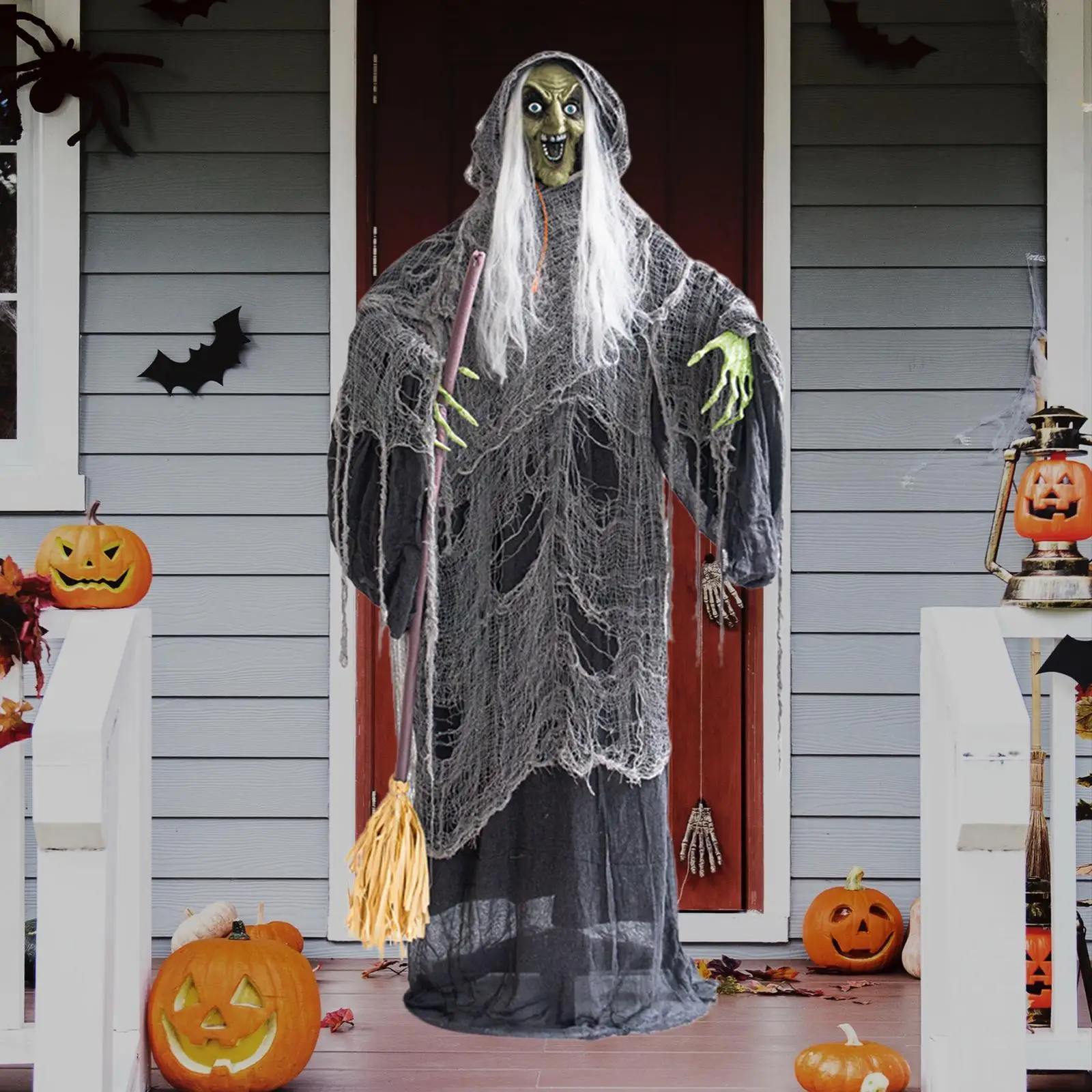 

Halloween Witch Standing Ornament Reliable Figurine Portable Hanging with Scary Sound Prop for Patio Party Garden Holiday Trees