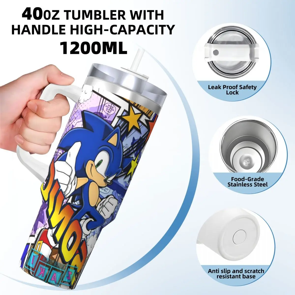 S-Sonic The Hedgehog Stainless Steel Tumbler Travelist Mugs Cup 40oz Coffee Mug Heat Preservation Cold Drink Milk Water Bottle