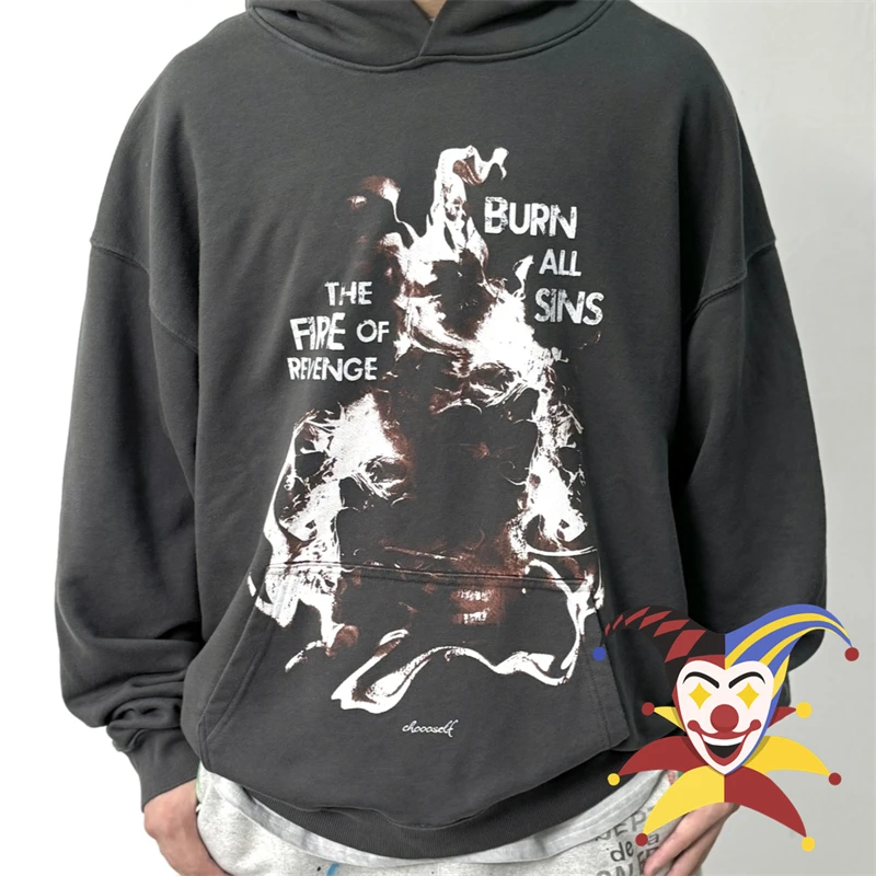 Vintage Fire of Revenge Hoodie Men Women High Quality 2024fw Washed Hooded Pullovers