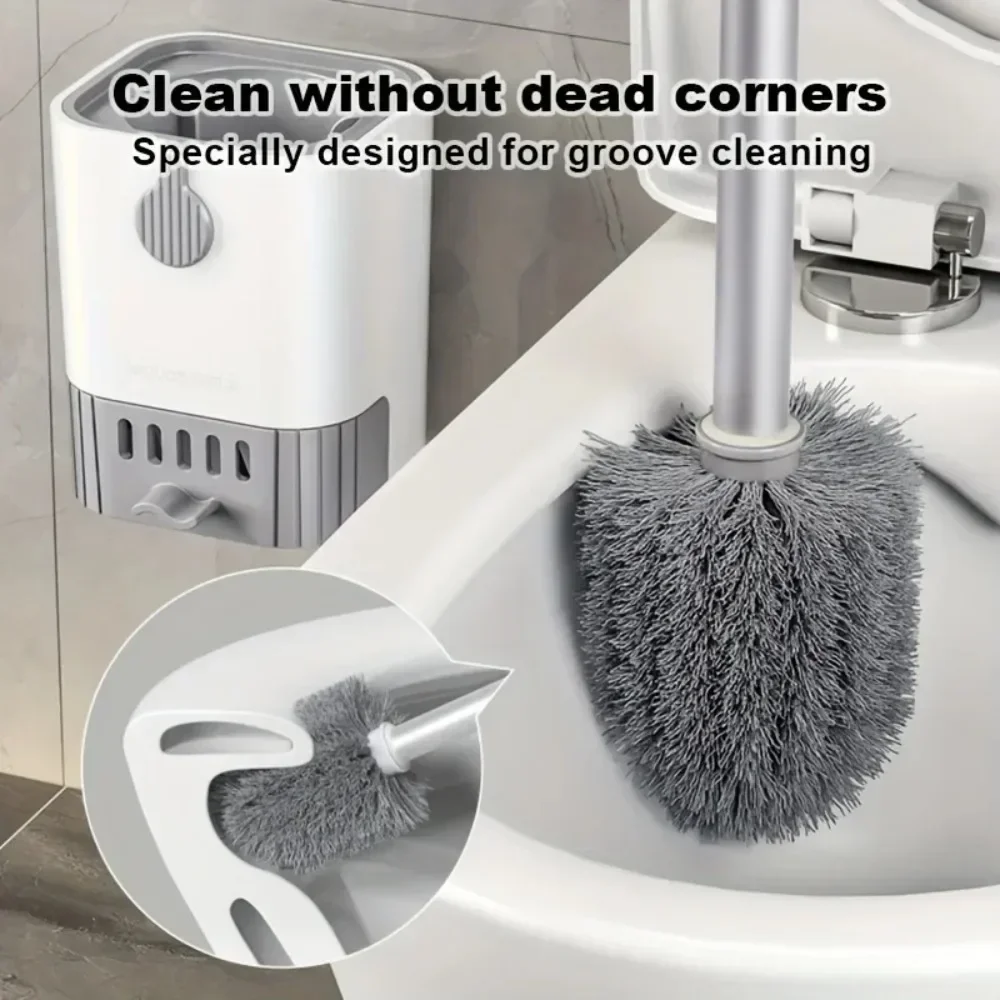 Toilet Brush and Holder Set, Flexible Bristles Toilet Bowl Brush with Quick Drying Base, Wall Mounted Bathroom Cleaning Tool