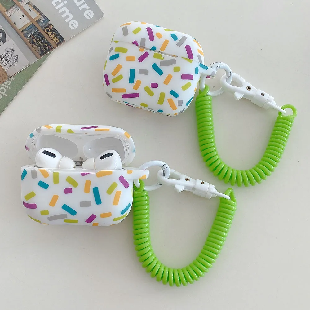 Stripe Colorful Case For Apple Airpods Pro 1 2 3 Protective Earphone Cover with Spring Bracelet Keyring For Airpod Pro 2nd Funda