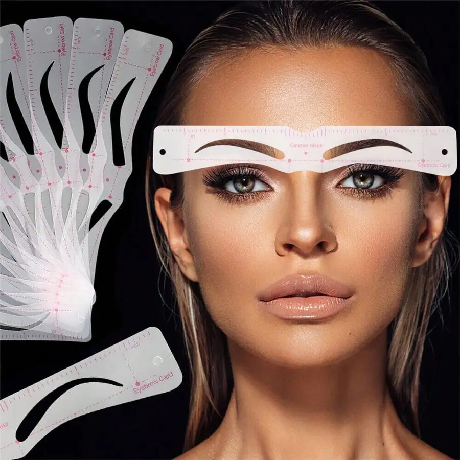 Set Of 12 Reusable Stencils And Razor - Perfect Eyebrow DIY Kit, Create Flawless Beauty