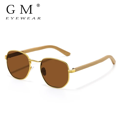 GM Fashion Retro Metal gafas de sol clásicas para hombres y mujeres marca de diseñador de lujo gafas de sol de bambú de conducción populares Marrón 2232