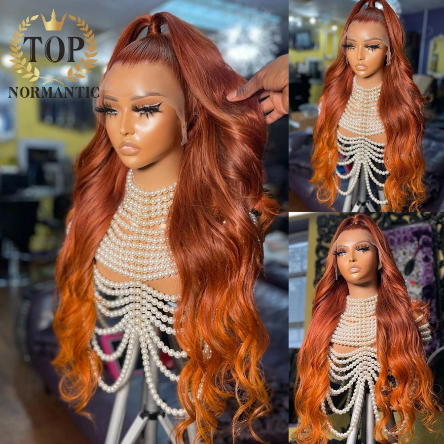 Topnormantic Ombre Orange Color 13x6 Lace Front Wigs for Women Remy Brazilian Human Hair Body Wave Wig Preplucked Hairline