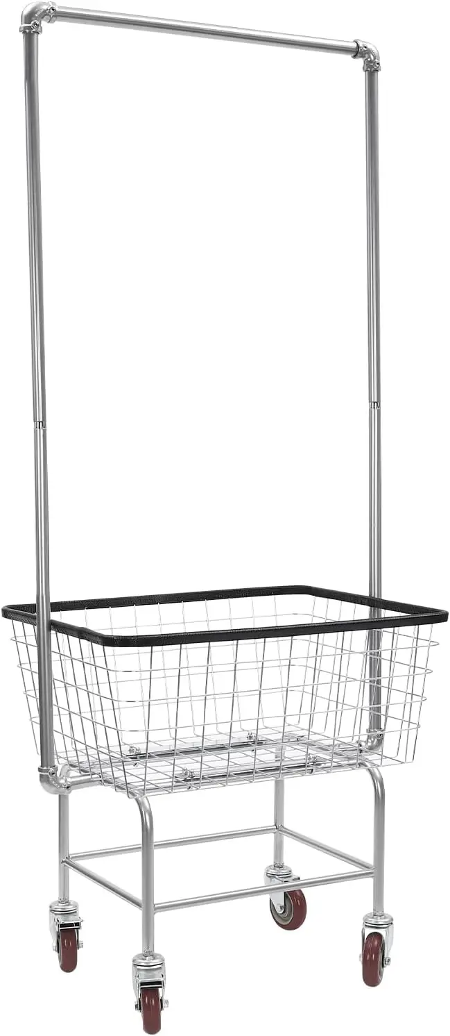 Laundry Cart with Hanging Rack, Wire Laundry Basket With Wheels 27''x22''x67'', Commercial Wire Laundry Basket Cart With drying