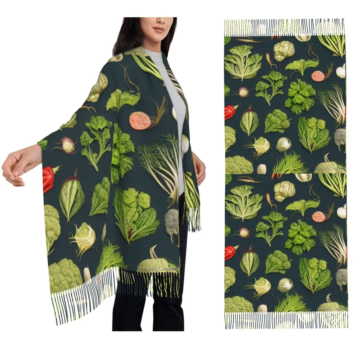 

Vintage Vegetables Pattern Scarf Tassel Scarves Women Soft Warm Shawls and Wraps Large Fall Winter Shawl Wrap