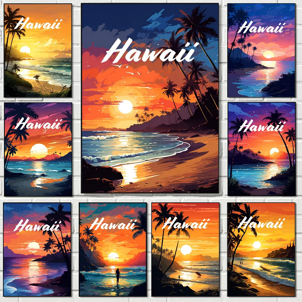 

Colorful Hawaii Beach Poster Stickers Art Wall Murals Decor Game Room Decor Gifts HD Painting