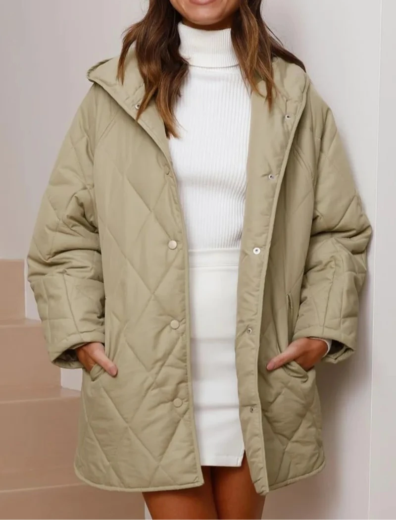 

New in Autumn Winter Fashion Cotton Jacket Women's Casual Loose Hooded Cotton Jacket Plaid Lightweight