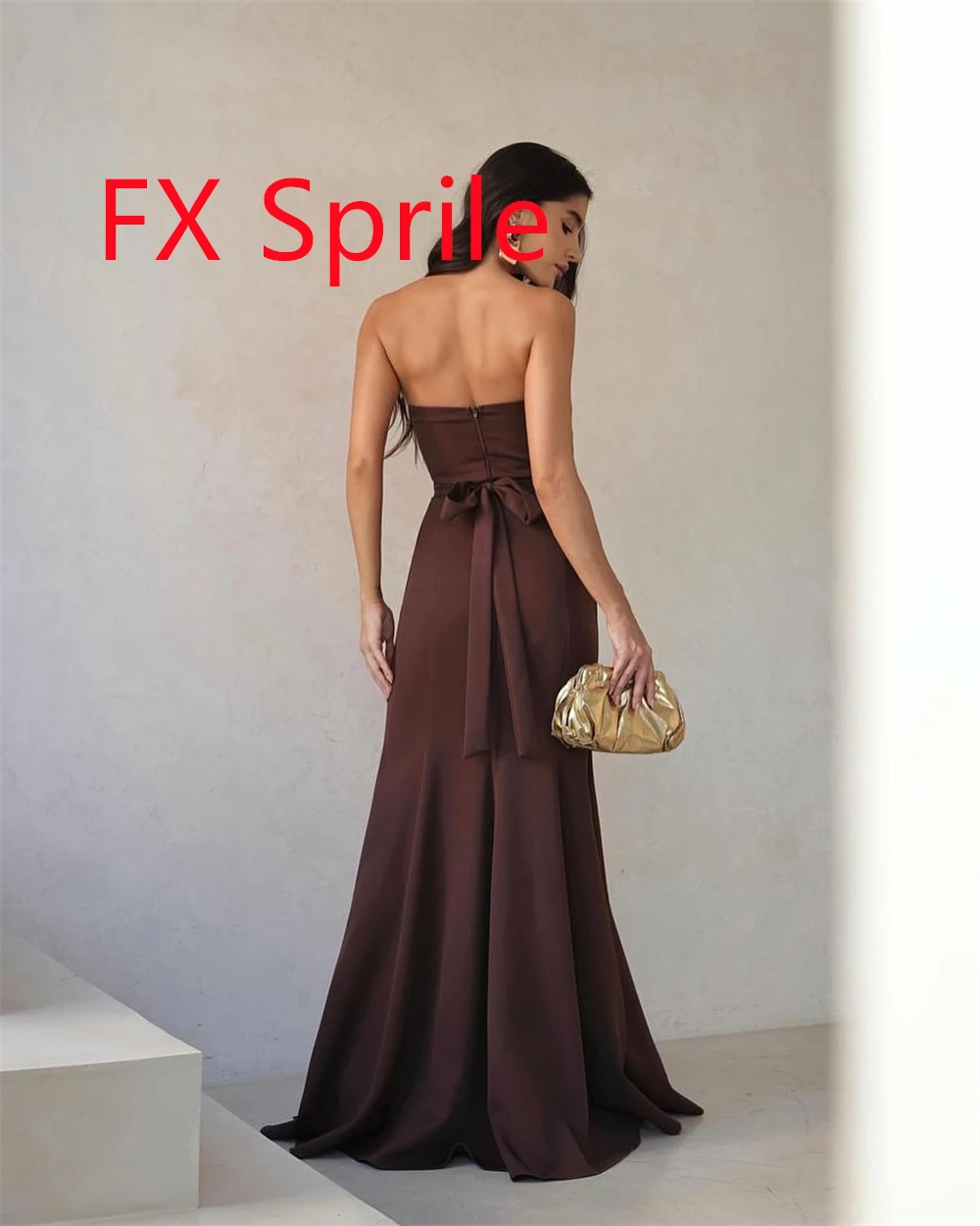 Customized Fashion  Jersey Evening Dress Exquisite Strapless Sleeveless Zipper Back Side Slit Backless Open Back Celebrity Gowns