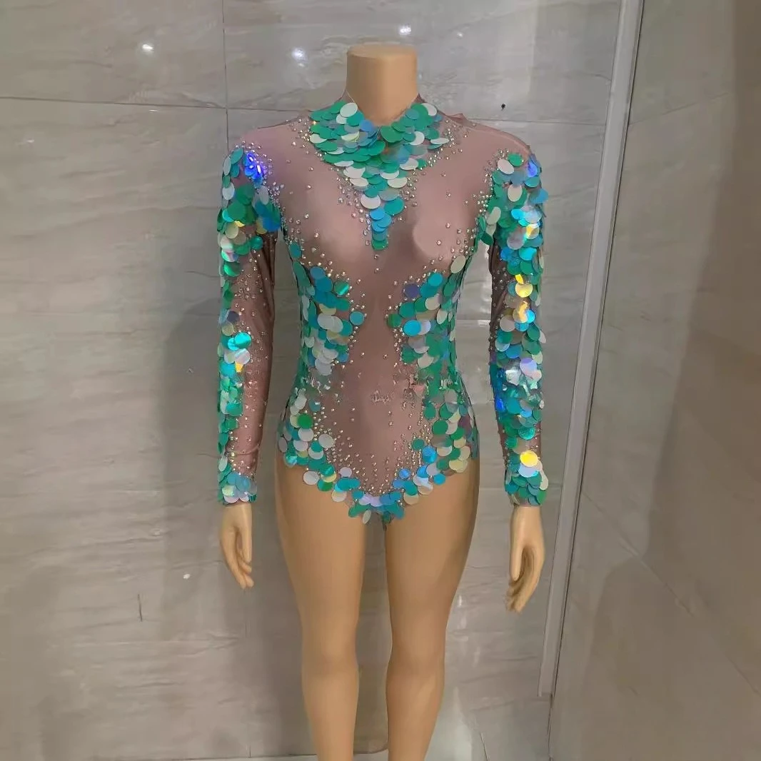 

Costume Show Nightclub Super Shiny Diamond Hollow Sexy Onesie Stage Mermaid High Fork Vestidos De Festa Luxo Vestidos Brillantes