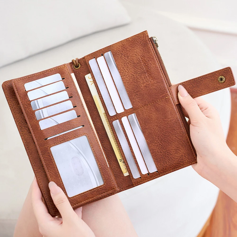 Women Wallet Vintage Long Wallet Tri-fold Card Holder Present for Girls Stylish Large-capacity Mom Clutch-Bag