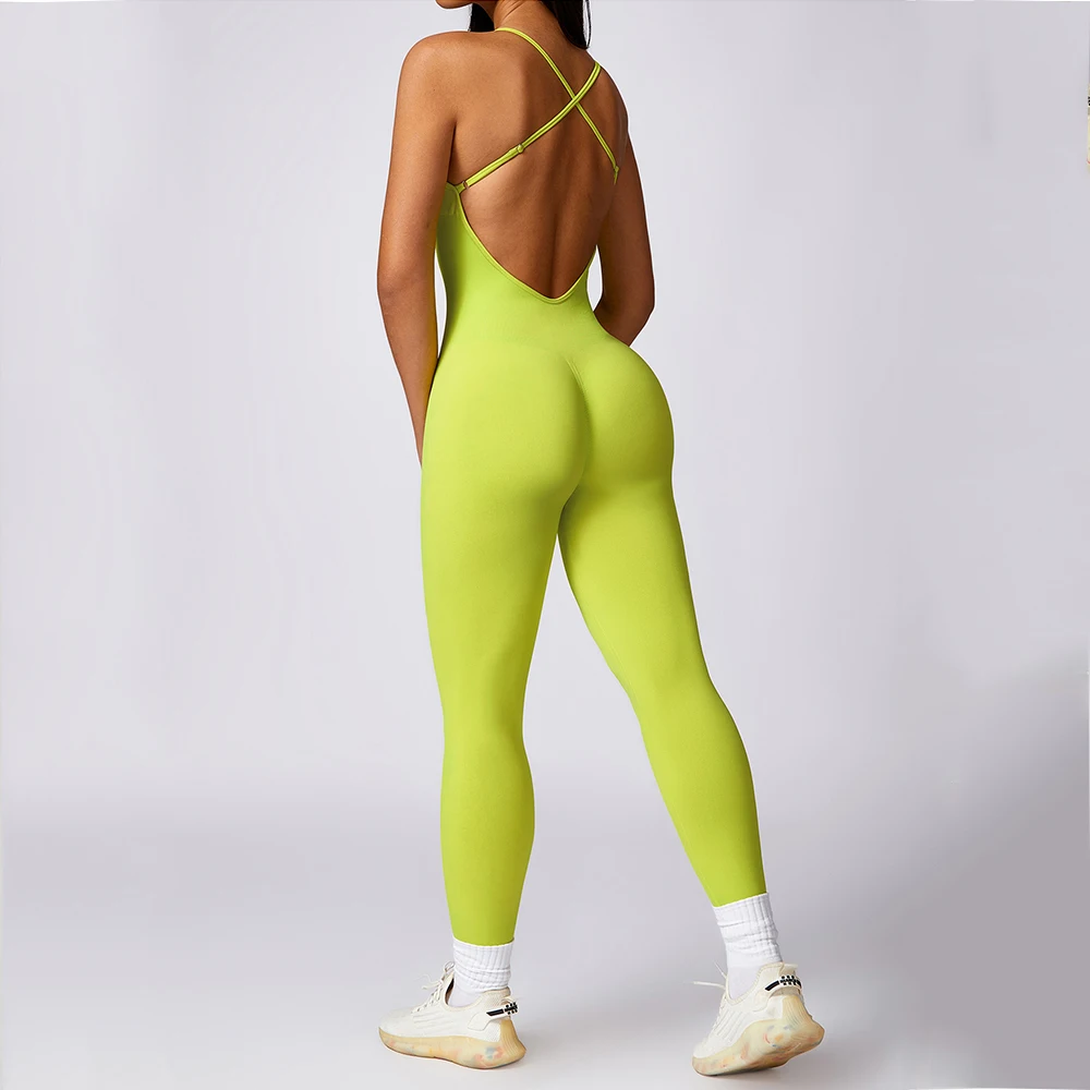 

Seamless Yoga Jumpsuits V Back Waist Jumpsuits Sports Fitness One-Piece Running Push Up Workout Tracksuit for Women Sportwear