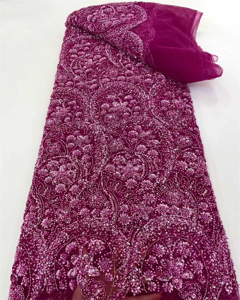 

Latest African French Tulle Net Lace Sequins African Lace Fabric Pearls Embroidery Nigerian Lace Fabric For Party Dress