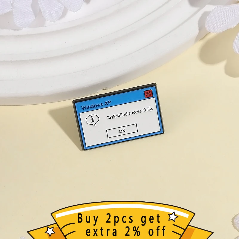 Windows Xp System Dialogue Box Enamel Pin Task Failed Successfully Programmer Brooches Lapel Badge Retro Jewelry Gift