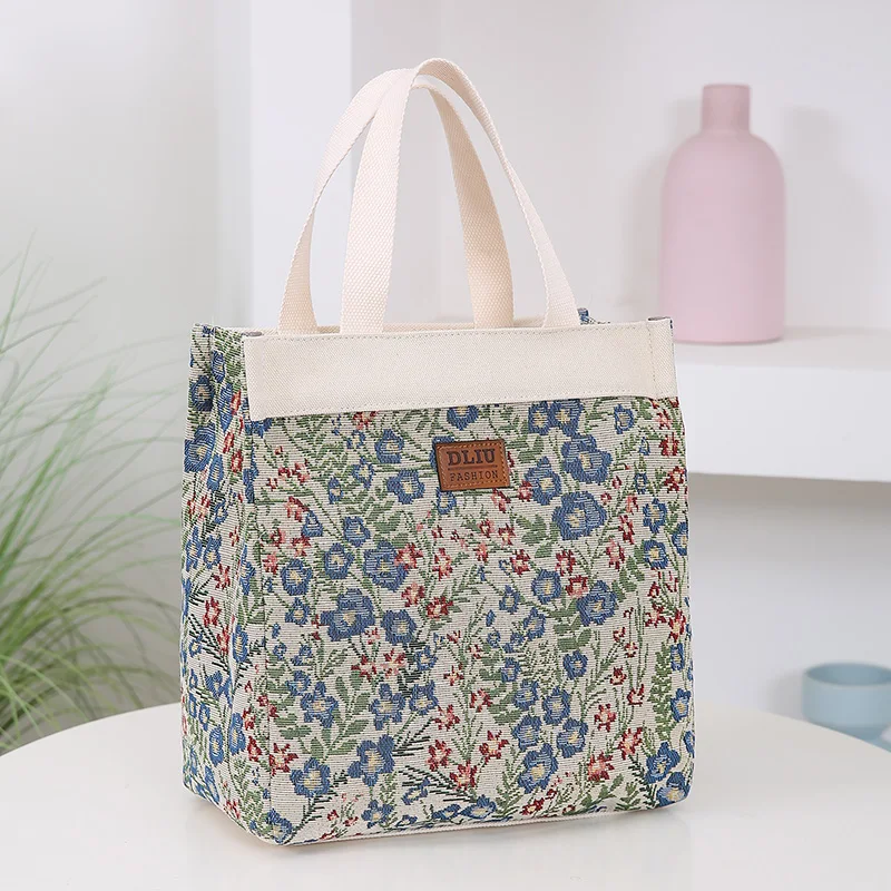 New knitted jacquard fabric large capacity handbag, commuting to work to carry lunch box bag, mommy daily storage bag