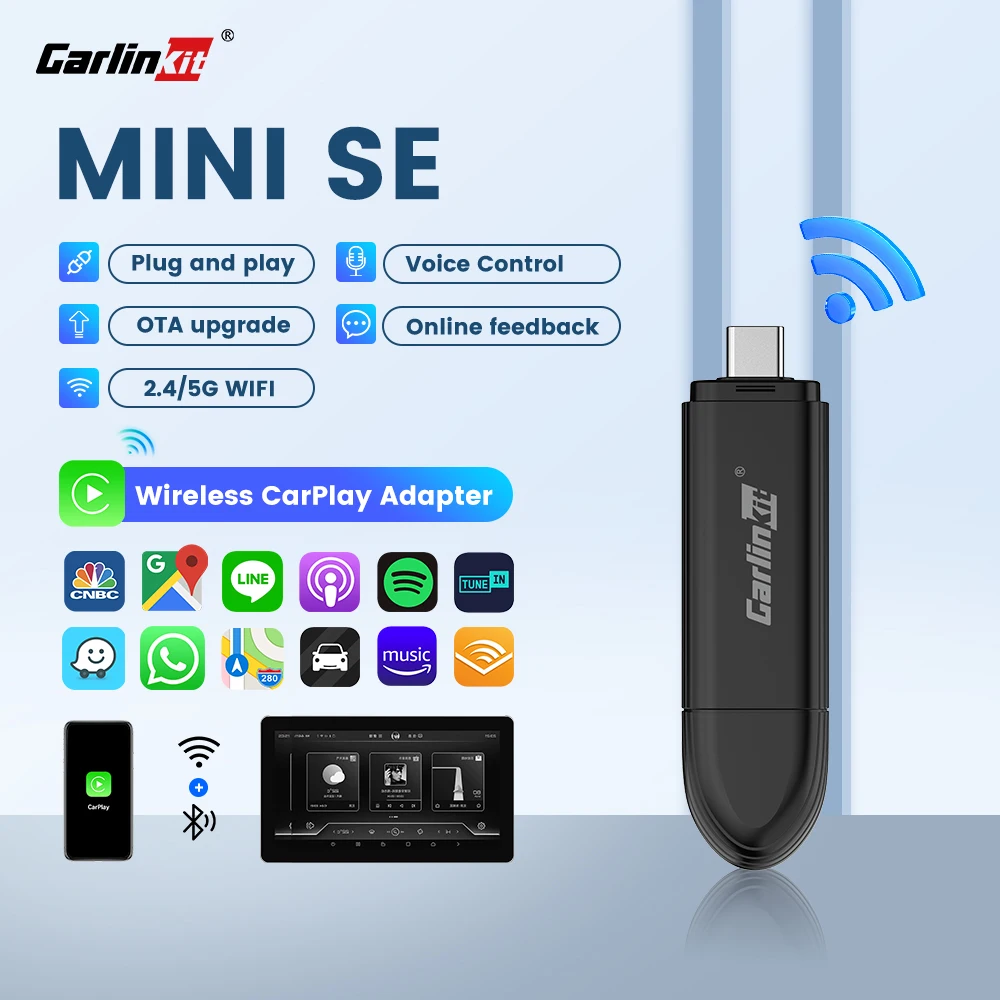 

2024 CarlinKit MINI SE CarPlay Wireless Adapter Car Play Dongle WiFi Fast Connect Plug and Play for Benz Mazda Audi VW Kia Volvo