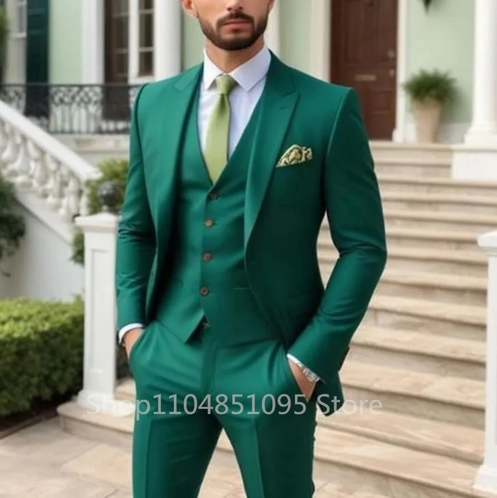 Men'S Trend Personality 3 Piece Slim Fit Suits Business Wedding Party Tuxedos Blazer Vest Pants Solid Color Elegant Man Clothes
