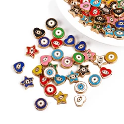 10Pcs/Lot 10mm Retro Delicate Alloy Enamel Star Heart Round Lucky Turkish Evil Eye Beads Charms DIY Necklace Bracelet Jewelry