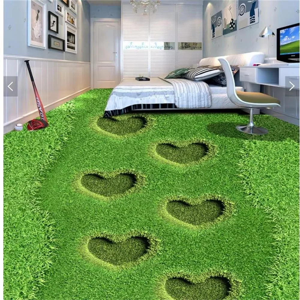 Custom 3d flooring heart-shaped grass lawn mural living room cafe guest bathroom bedroom grass floor texture self-adhesive floor