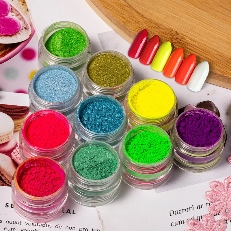 6 Color/Set Neon Pigment for Nails Fluorescence Glitter Dust Neon Pearl Powder For Nail Art Decoration Dipping Powder DIY Design