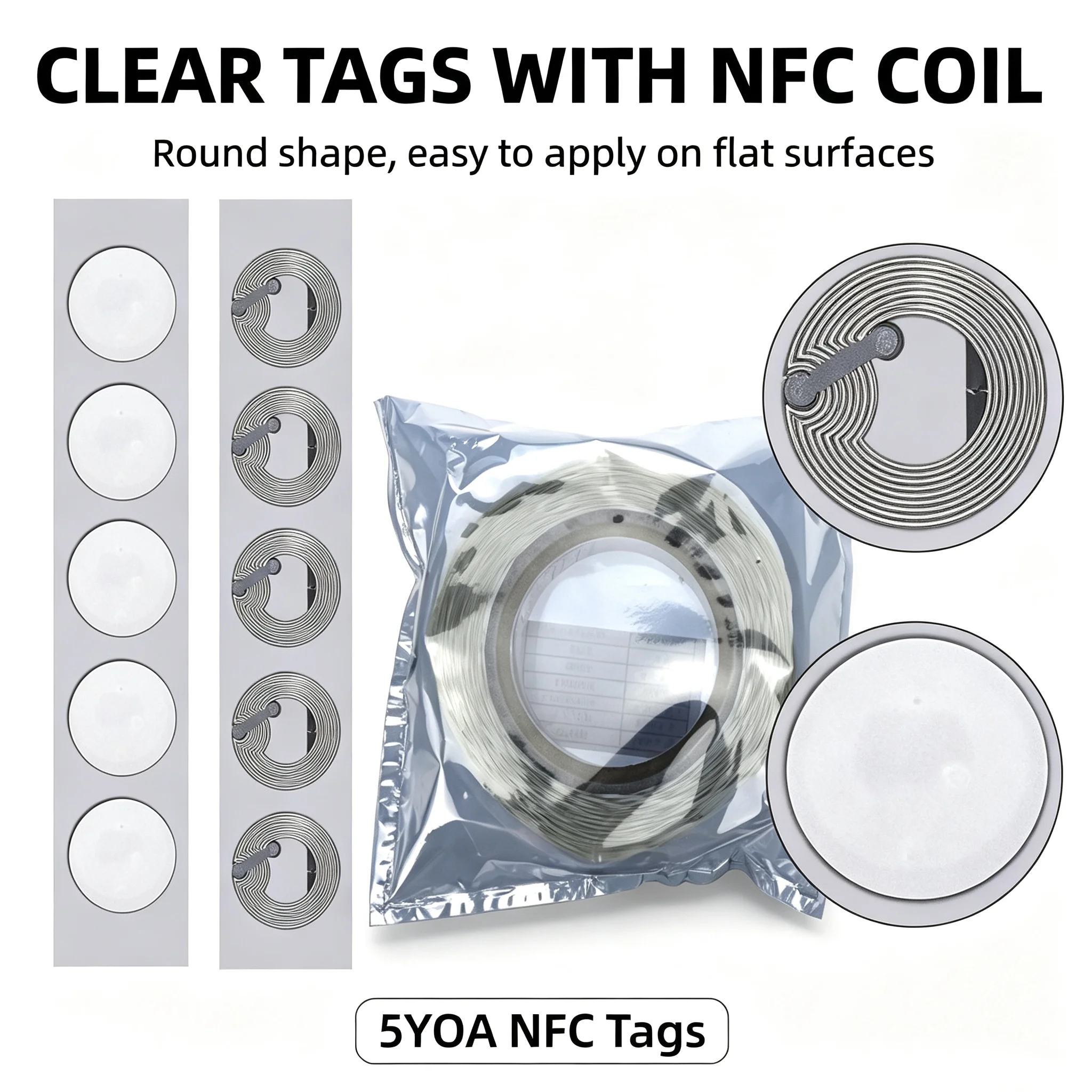 5YOA 100pcs NFC RFID Tags Stickers Adhesive Label Ntag213 Ntag215 Ntag216 13.56MHz ISO14443A for Phone Available