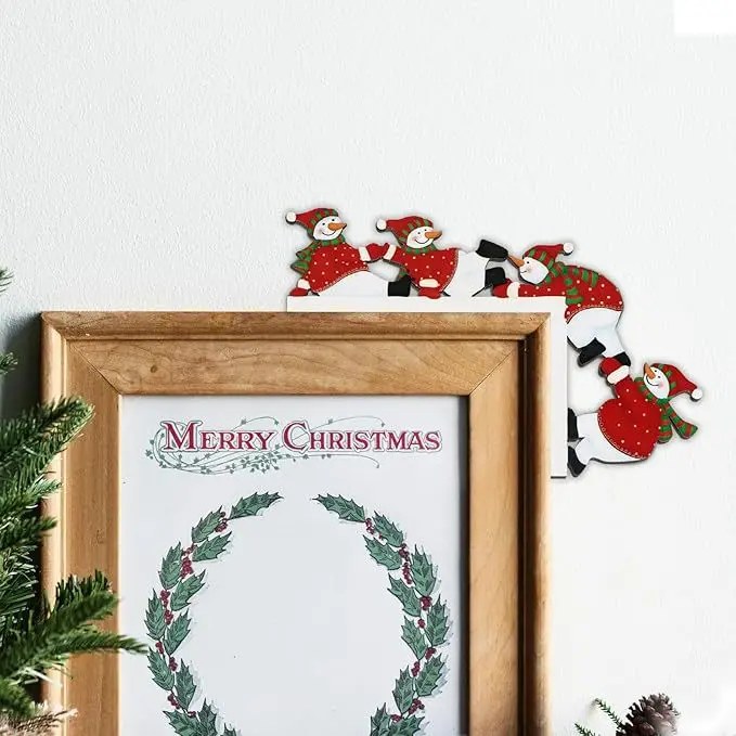 

Санта-Рождественский дверной угловой декор Рождественский декор дверной рамы Снеговик Рамка с оленями Знак Деревянный кулон для вечеринки Декор дома