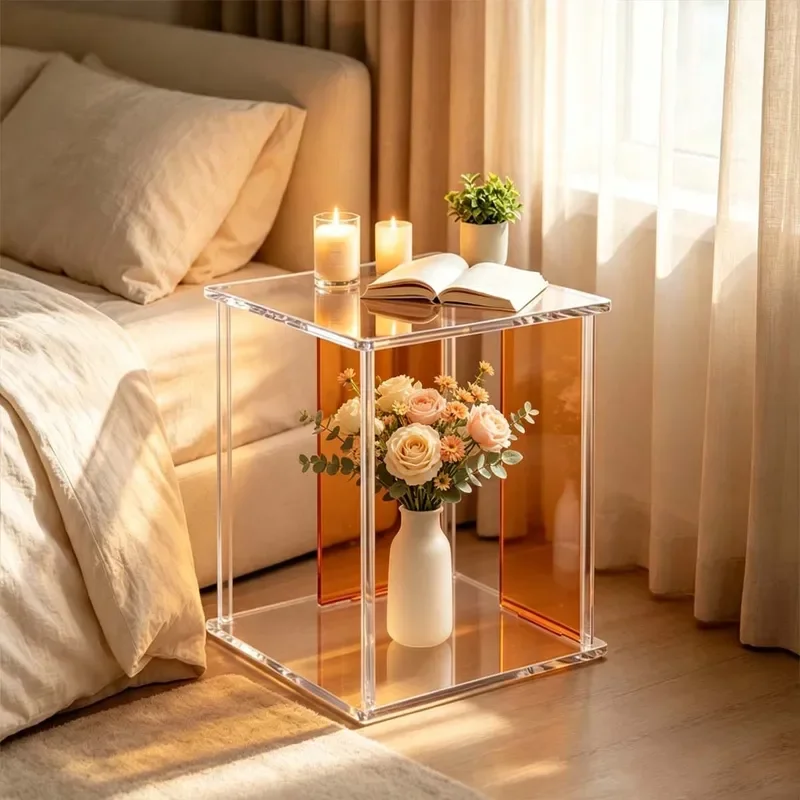 Modern Acrylic Corner Side Table Thickened Clear Nightstand Simple Luxury Bedside End Table for Living Room Bedroom Home