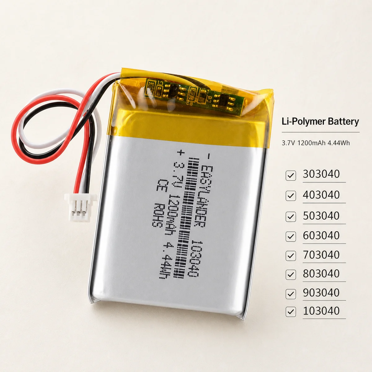 3.7V LiPo Polymer Rechargeable Battery JST 1.0mm 3Pin for 303040 403040 503040 603040 703040 803040 903040 103040 123040