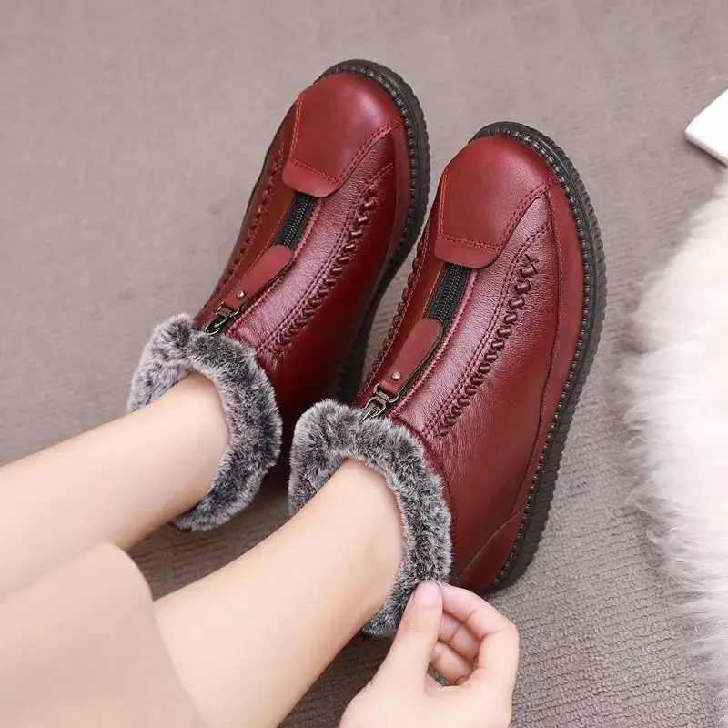 Cold Resistance -30℃ Women & Girls Snow Boots Female Antiskid Winter Shoes Warm Soft Leather Sports Casual Sneakers Size 35-41