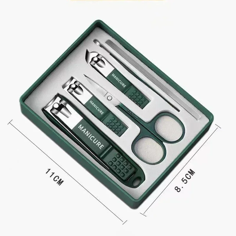 Kit de manicure e aliciamento de aço inoxidável de 6 peças (inclui cortador de unhas, tesoura, arquivo, palheta de orelha e aparador de pêlos de nariz)