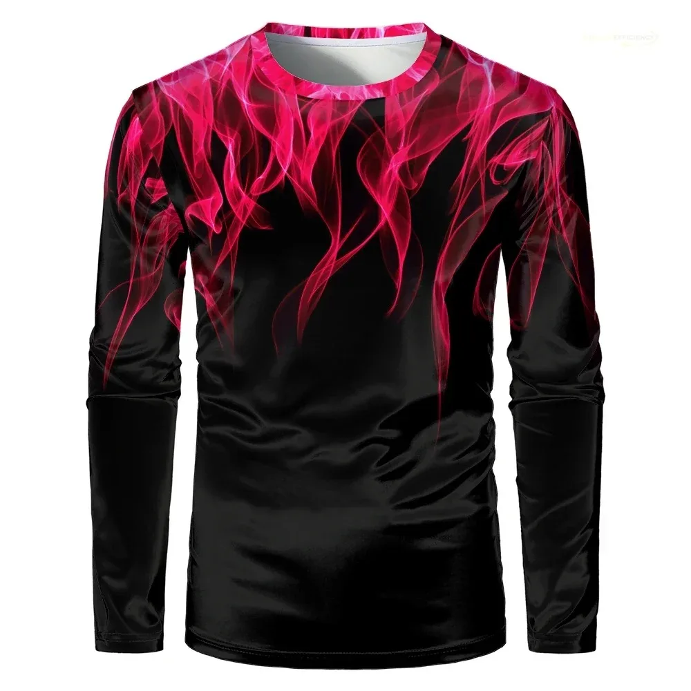 Fashionable and Colorful 3D Printed Men's Round-neck Long-sleeved T-shirt. Unique Fun Street Casual Children's and Parent's Top.