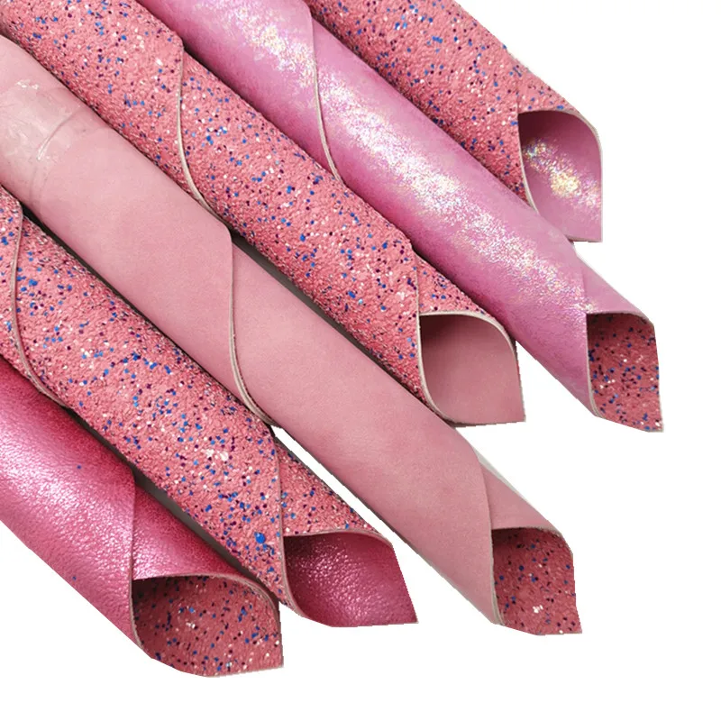 Double Sides Leather Pink Glitter Leather Matching with Suede Leather Iridescent Faux Leather for DIY Craft 8.2