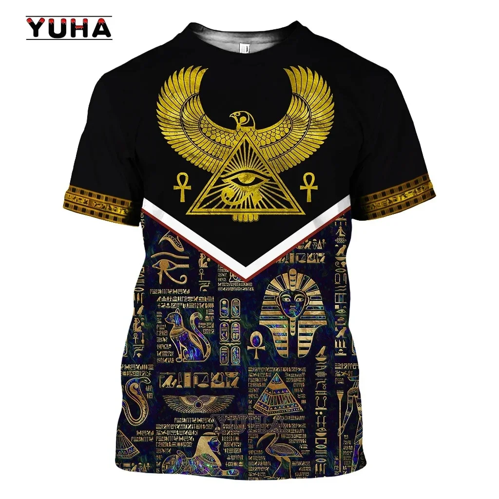 

2024 Summer New Egyptian Elements 3d Printed Men's Short Sleeve Fashion Trend Comfortable Breathable Casual Quick Drying Top