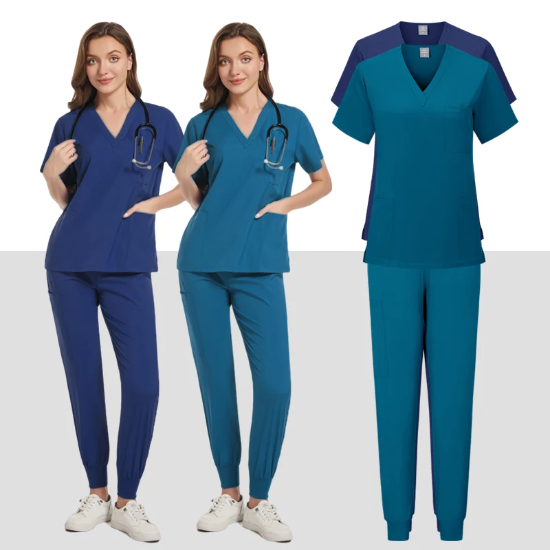 Women Medical Uniforms Slim Fit Scrubs Sets Tops Straight Pant Nurses Accesssories Dental Clinic Beauty Salon Workwear Clothes