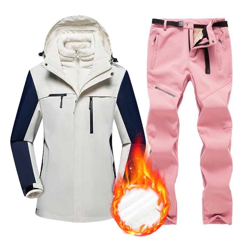 Novas roupas de neve quentes terno de esqui das mulheres à prova dwaterproof água jaqueta de snowboard calças conjunto feminino jaquetas de esqui inverno trajes de neve