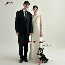 TAFN Simple Korea Reception Dresses Boat Neck Sleeveless Wedding Dresses Floor-Length White Elegant Bridal Gown Photo Shoot