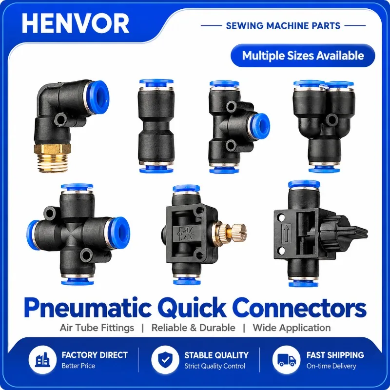 HENVOR Pneumatic Push-In Quick Connector PY PE PU PL Y-Type T-Type Straight 3-Way 4-Way Air Tube Fittings Throttle Valve