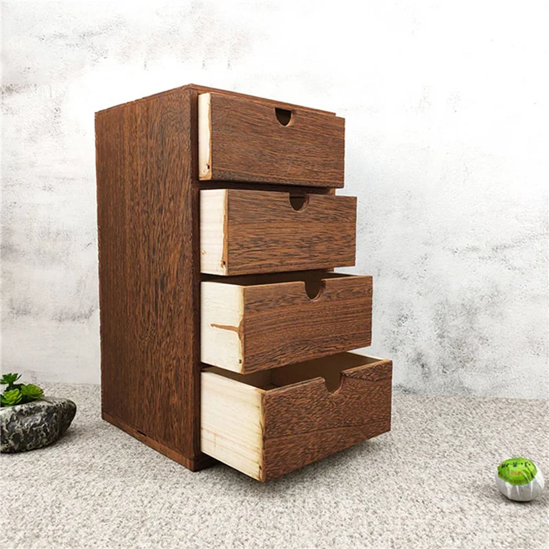 

ABZS 2X Wooden Box Storage Drawer Wooden Chest Of Drawers Jewelry Cosmetics Organizer Office Home Decoration Storage Box C