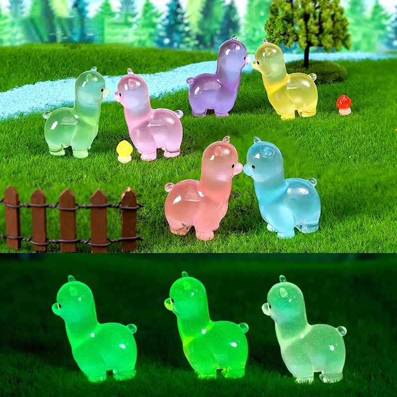 Glow In Dark Simulated Alpaca Decorative Accessories Environmental Resin Car Ornaments Mini landscape