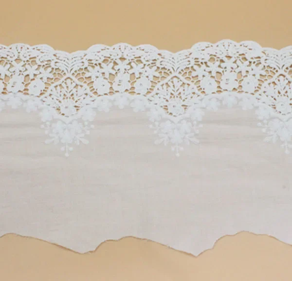 Width:20cm ( 8 Inch) Quality Handmade Cotton Lace Embroidery Laces Fabric Ivory White Color Lace Garment  (ss-578)