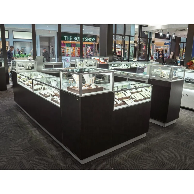 2025customized.Custom Jewelry Display Island Mall Modern Jewelry Kiosk Showcase with LED Light