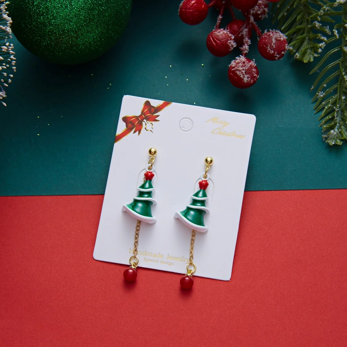 Niedliche, zwinkernde Weihnachtsmann-Ohrringe mit Bart für Damen, Cartoon-Lebkuchen-Weihnachtsbaum-Schleifen-Glühbirnen-Ohrringe, Schmuck – Detail 28
