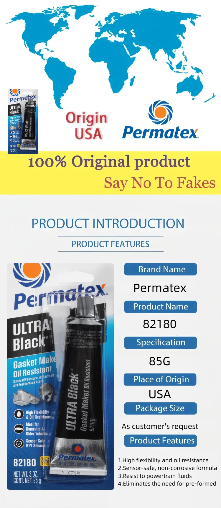 Permatex 82180 Ultra Black RTV Silikon-Dichtungsmasse Ölbeständiges Sensorsicheres Dichtmittel für Ölwanne Ventildeckel 85g – Detail 2