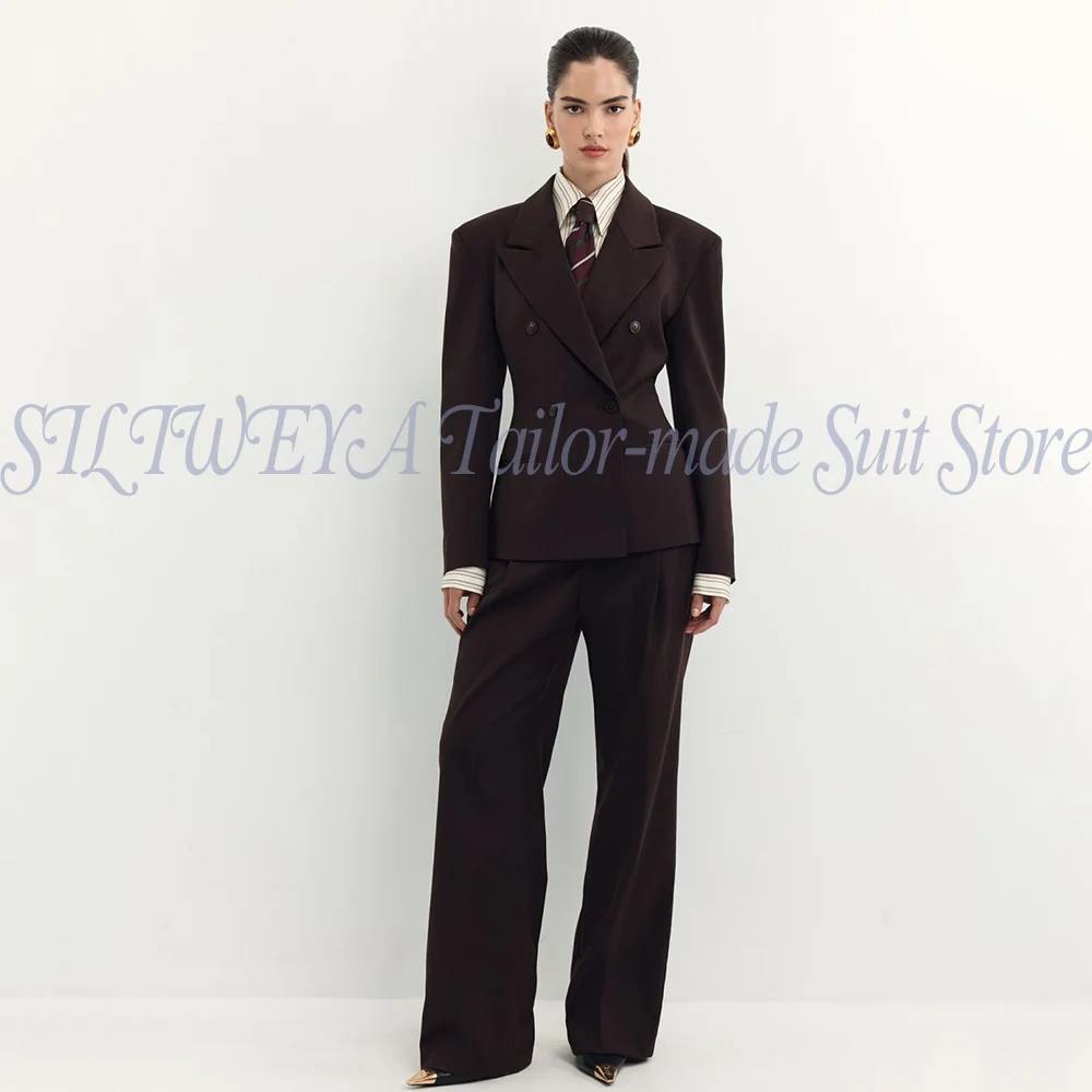 New Double Breasted  Women's Long Sleeves Pants Set Office Work Commute Elegant Business 2 Piece Set Formal Occasion Female Suit