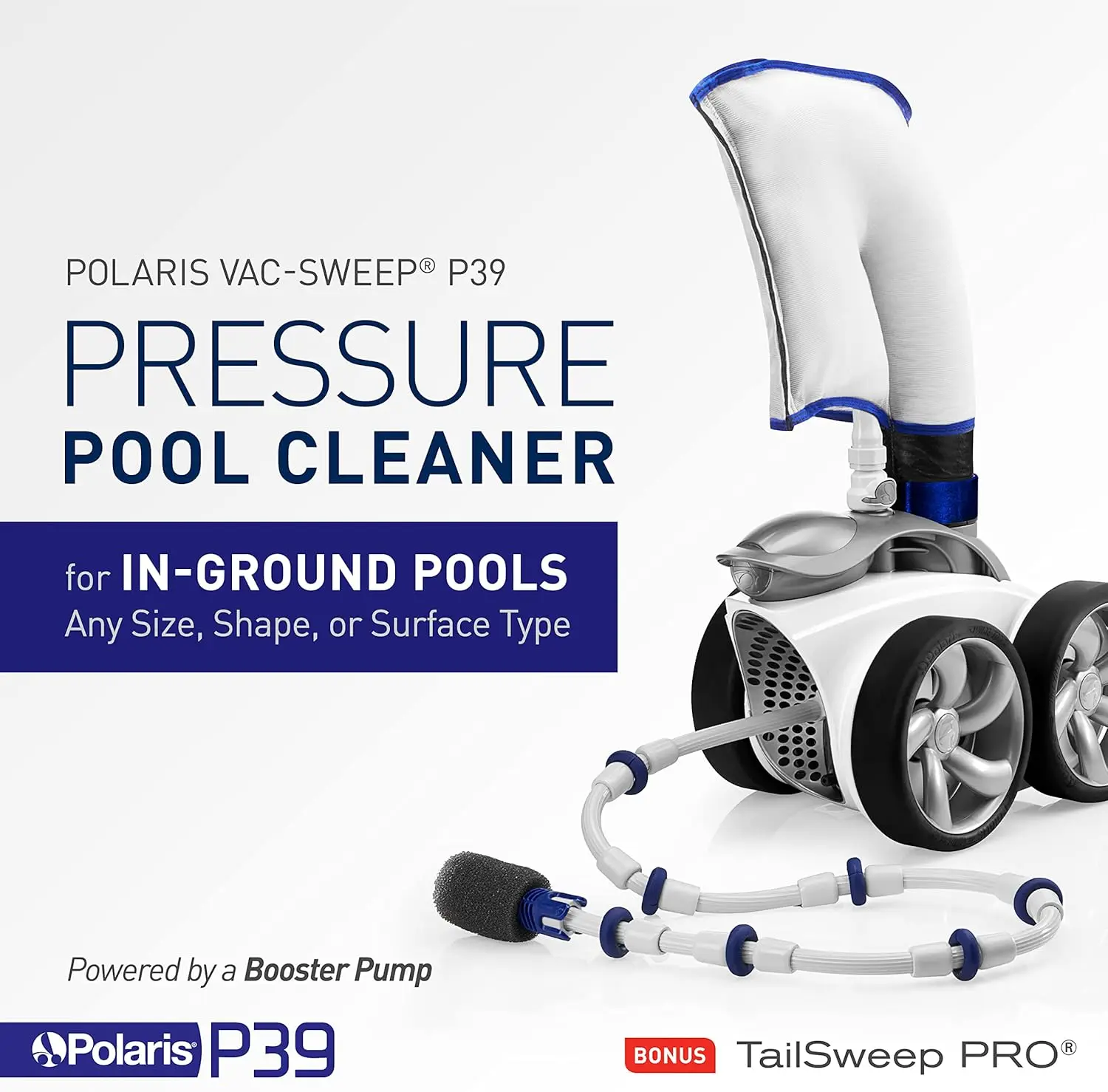 

Polaris P39 Pressure Side Pool Cleaner - All Wheel Drive -TailSweep PRO -Dual Chamber SuperBag -Cleans All In-Ground Pool Types