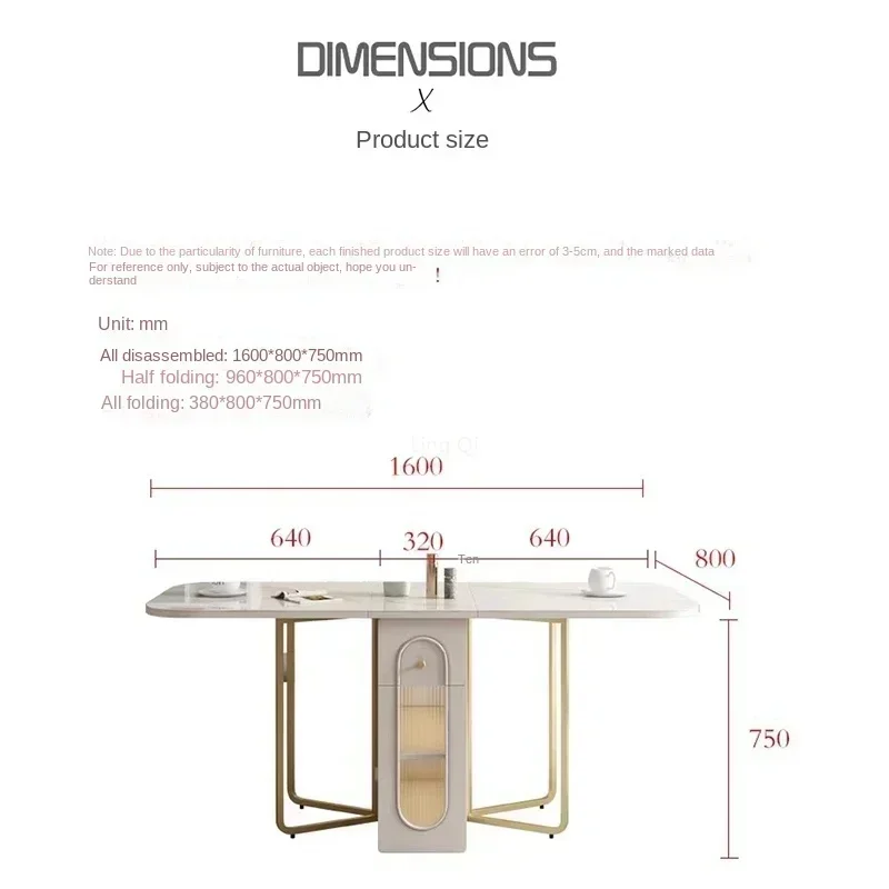 Modern Folding Dining Table Set, Small Household Space Saving White Rock Slab Tabletop, Dining Room Small Apartment