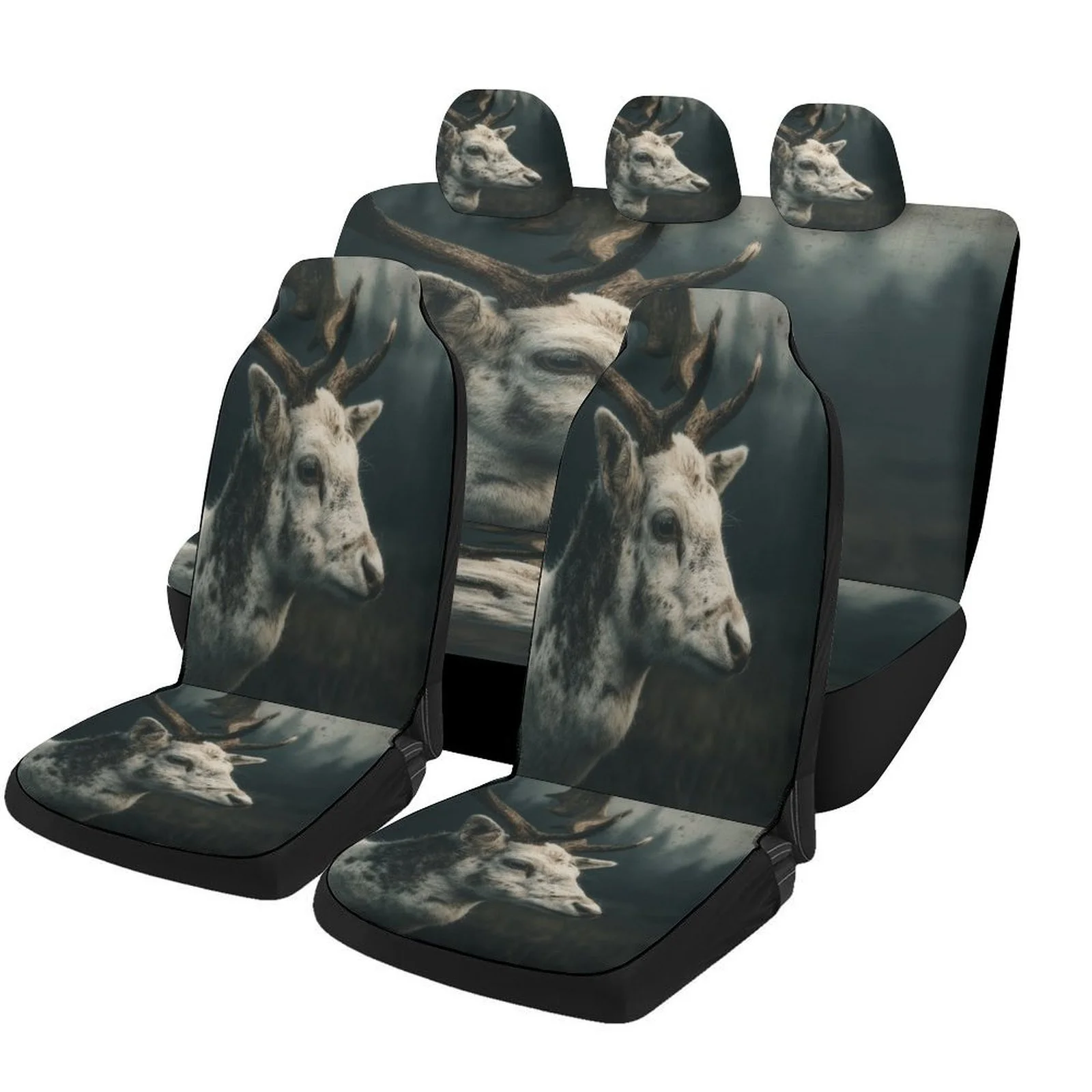 Car Seat Cover Set Featuring Deer In A Forest, Suitable For Most Vehicles. Stylish And Unique, These High-Quality Covers Protect