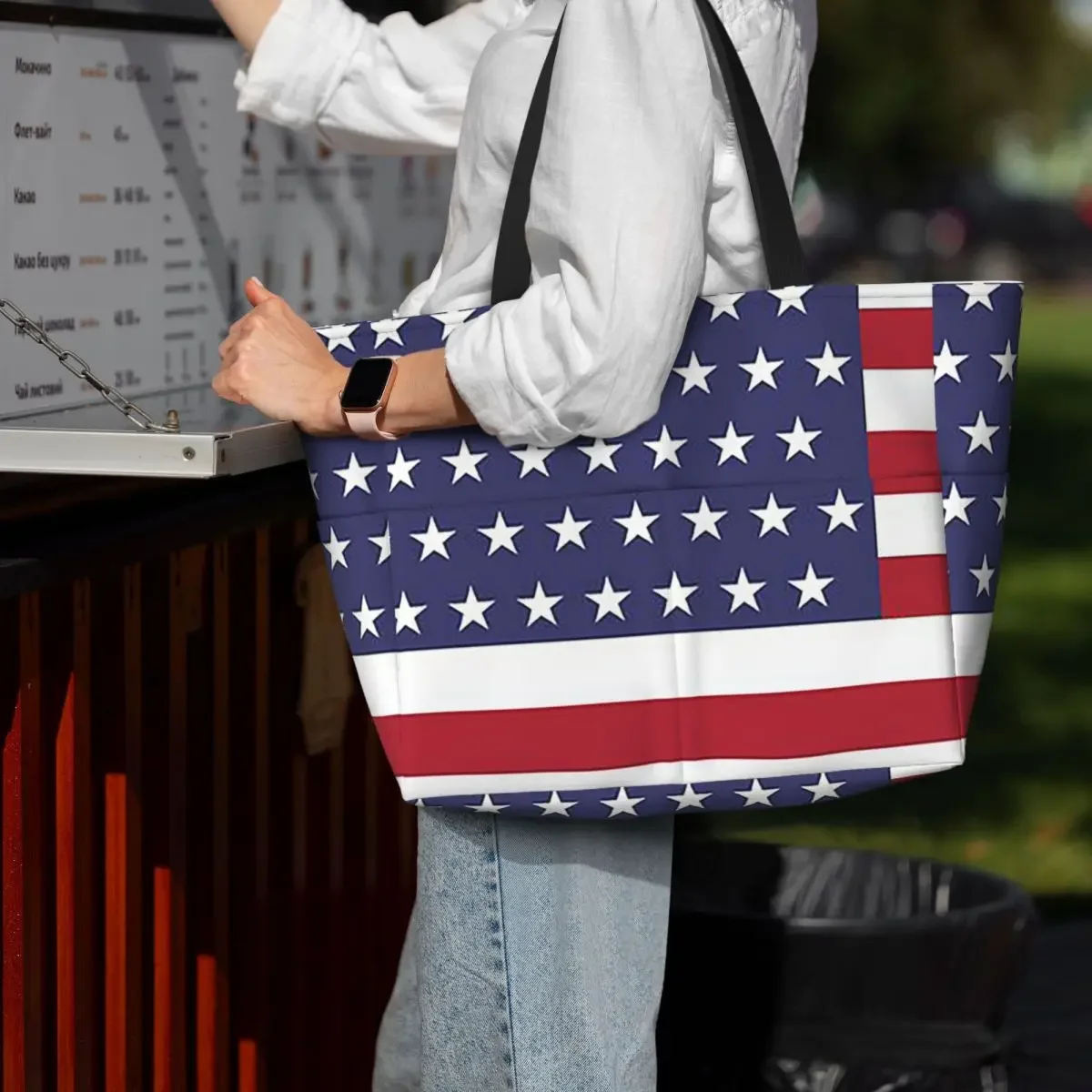 American Flag Graphic Design Beach Tote Bag Sport Gym Yoga Duffle Large Tote Bag Women Travel Bag Fitness bag