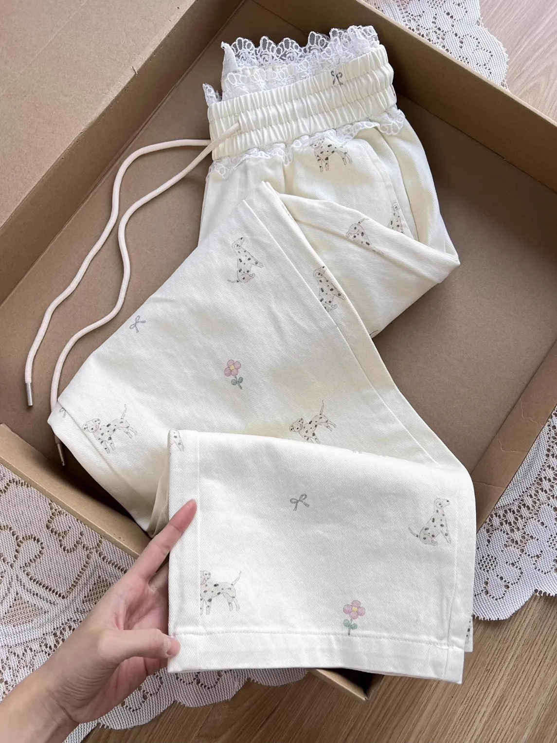 

new spring summer fashion casual plus size young girls lace stretch waist wide leg pants